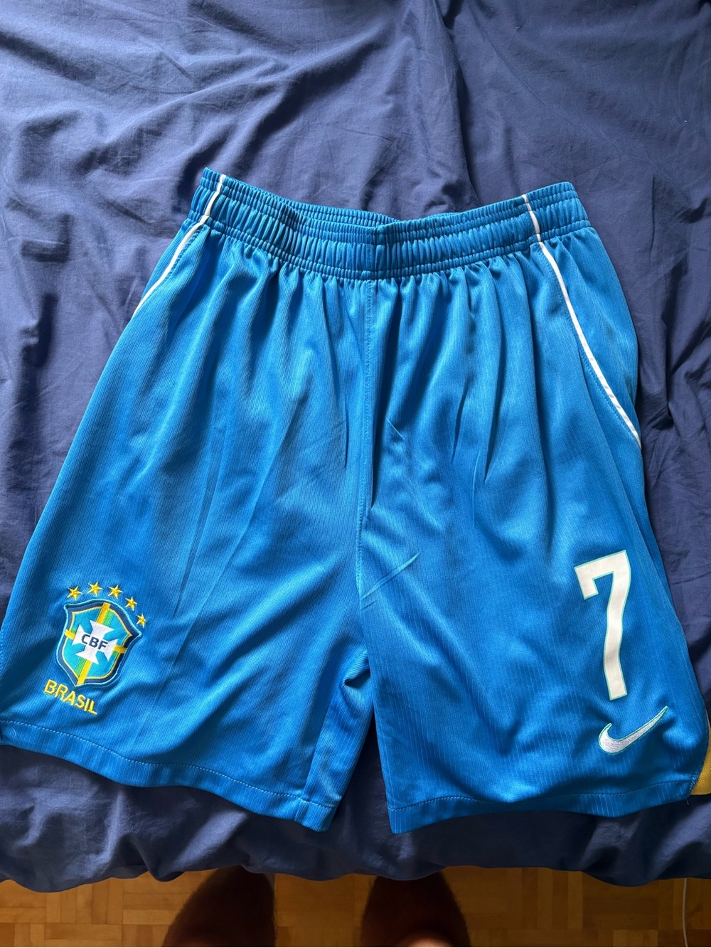 Nike Blue Brazil Football Shorts with White Accents